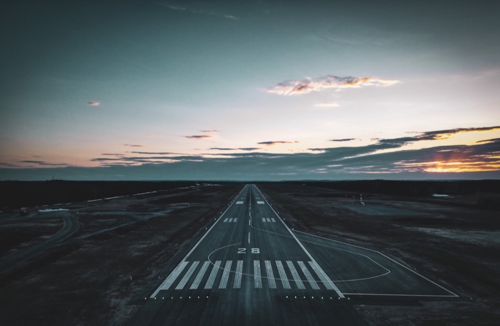 Airport runway at dusk